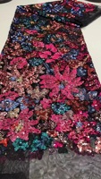 Grande dentelle de fleurs à paillettes brodées Tissu à paillettes multicolore pour tissu de mariage formel