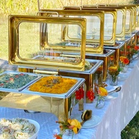 Pemanas Makanan Chafing Dish Emas Murni untuk Pernikahan, Mewah, untuk Penyajian Katering, Prasmanan, dan Perlengkapan Hotel Lainnya