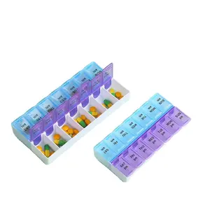 Double Row Seven Days A Week Portable Large Capacity 14-compartment Open Lid Medicine Box Pill Container