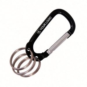 <b>Custom</b> LOGO Safety Spring Hook Carabiner Keychain Aluminum Alloy D Shape Multifunction Clip with 3 <b>Key</b> <b>Rings</b> Eco-friendly - Product Image 1