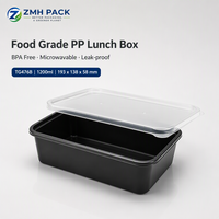 Boîte alimentaire carrée en PP de qualité alimentaire 1200 ml, micro-ondable, avec logo personnalisé imprimé UV, pour préparation de repas, sushi, nouilles/déjeuner, jetable, avec couvercle verrouillable, multi-usage