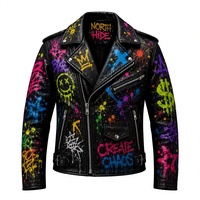 Blouson de moto en cuir style punk pour homme, enduit, coupe-vent, respirant, fermeture éclair, col montant, pour l'automne