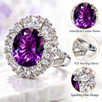 Bague ovale personnalisée en améthyste avec halo de pierres, bijoux fins, fabricant OEM, marque, argent sterling 925, anniversaire