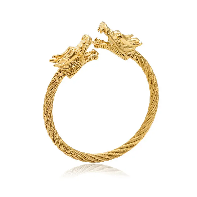 Gelang tembaga kustom berlapis emas 18k gelang terbuka desain naga perhiasan modis kualitas tinggi gaya populer untuk pria dan wanita