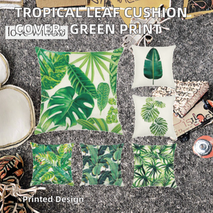 Plante tropicale carré uni 100% polyester lavable housse de coussin forêt tropicale vert - Product Image 2