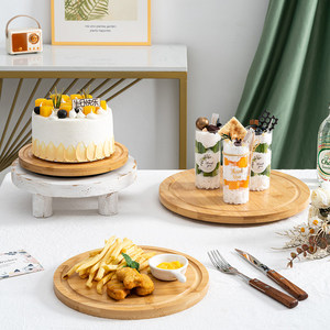 Sliced <strong>Cake</strong> Tray Bamboo Rotating Dessert <strong>Stand</strong> Nordic Style High-Rise Round Display Plate Afternoon Tea Snack Rack - Product Image 4