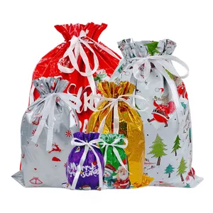 새로운 스타일 크리스마스 선물 사탕 포장 가방 졸라매는 끈 가방 플라스틱 치료 크리스마스 사탕 선물 가방 어린이를위한 생일 간식 포장