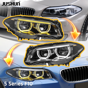 Gruppo Fari LED JUSHUN per <span class=keywords><strong>BMW</strong></span> Serie 5 F10 F18 2011-2017, Aggiornamento con Luci Diurne Gialle e Bianche, Fari con Occhio d'Angelo - Product Image 1
