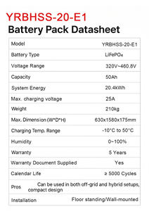 Batterie solaire domestique SunPlus 10,24-20,4 kWh LiFePO4 |   Système de stockage d'énergie IP65 |   Système de stockage d'énergie hybride |   Plus de 5000 cycles |   Montage au sol/au mur - Product Image 6