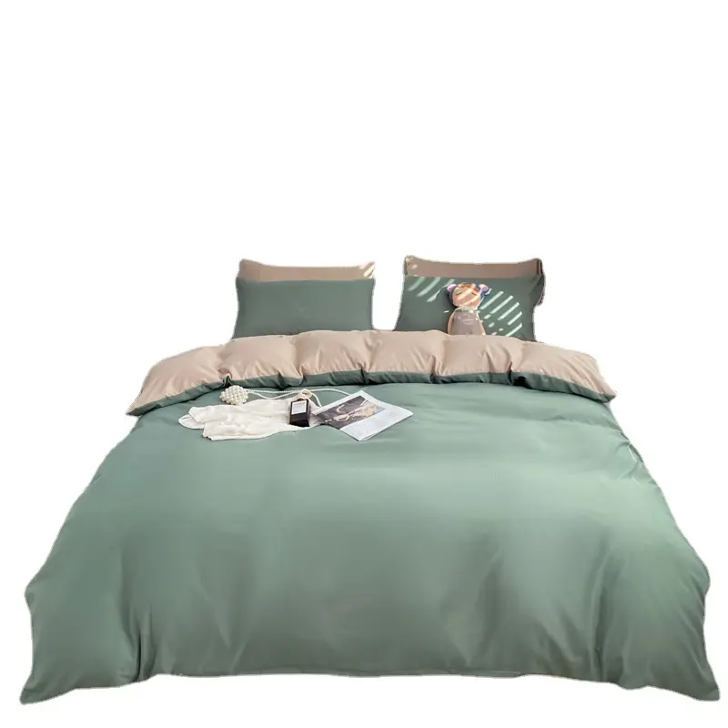 Wholesale Comfortable Warm Japan Simple Style Cotton Solid Color Home Hotel Use Three Piece Four-piece Bedding Sets