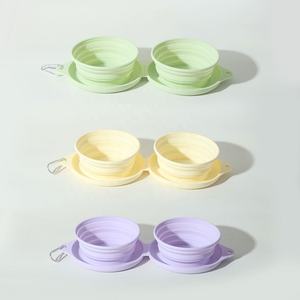 Bol de voyage pliable 2 en 1 en silicone à double couche pour chien, pour nourriture et eau, pour la randonnée en plein air - Product Image 2