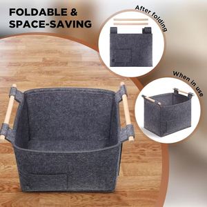 Cesto Porta Legna <span class=keywords><strong>in</strong></span> Feltro Grigio Riutilizzabile con Manici <span class=keywords><strong>in</strong></span> <span class=keywords><strong>Legno</strong></span>, Design Ecologico e Durevole per Legna da Ardere e Giornali - Product Image 6