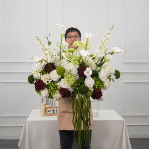 High Simulation red and green <b>Hydrangea</b> <b>Artificial</b> aisle <b>Flowers</b> Wholesale Wedding floor decor aisle <b>flower</b> - Product Image 1