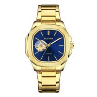 Montre BESTWIN de luxe pour homme, de haute qualité, octogonale, en acier inoxydable doré, résistante à l'eau, pour toutes les occasions