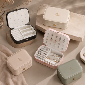Multi Functional PU Jewelry Storage <b>Box</b> with <b>Mirror</b> Compartment for Ring Earring Necklace Bracelet Packaging and gift store - Product Image 1