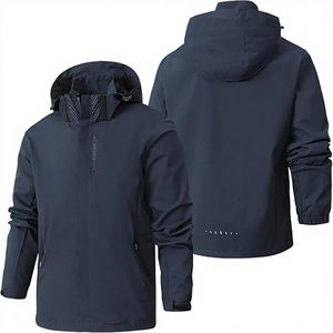 Ensemble short et veste coupe-vent imperméable à capuche pour homme, imprimé streetwear, couleur unie, polyester/nylon, sportif, manches longues, élastique - Product Image 1