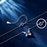 Collier Papillon Délicat en Argent 925 avec Pendentif Strass Cristal et Mini Détails Zircon, Chaîne Câble Plaqué Rhodium, Tendance Femme