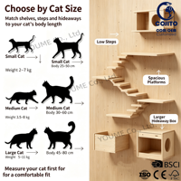 Étagères murales modulaires en bois personnalisées pour chat, arbre à chat mural, griffoir, perchoir, maison, gain de place, durable, montage facile, en carton