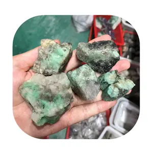 Wholesale rare precious raw gemstone natural light green emerald rough stones for Decor