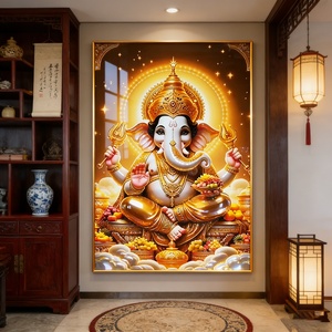 Pintura Decorativa de Pared de Porcelana de Cristal para Sala de Estar Moderna, Estatua Dorada de Elefante con LED, Personalizada al por Mayor - Product Image 4