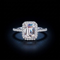 Bague en argent sterling S925 à quatre griffes, émeraude taille radiant en forme de cube de sucre, moissanite 2 carats, bague de mariage, bague diamant moissanite
