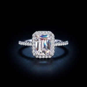 S925 Sterling <strong>Silver</strong> <strong>Ring</strong> Four-claw Sugar Cube <strong>Emerald</strong> Radiant Cut 2CT Moissanite Wedding <strong>Ring</strong> Moissanite Diamond <strong>Ring</strong> - Product Image 2