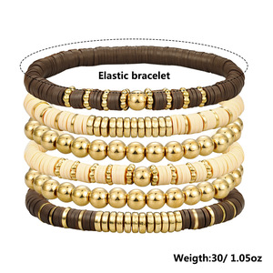 Ensemble de bracelet en perles d'argile polymère multicouche fait à la main or été plage Style bohême coloré amitié bohème bracelet fête - Product Image 6