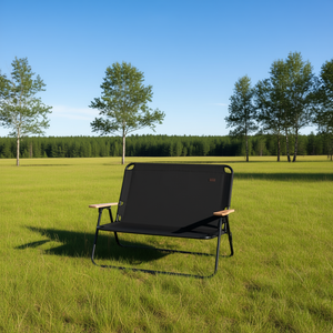 Chaise de camping double pliable en tissu Oxford avec accoudoirs en bois, mobilier d'extérieur portable pour 2 adultes, idéale pour le camping et le jardin - Product Image 2