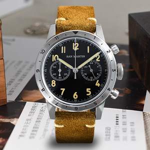 Prix usine san martin Vintage Pilot <span class=keywords><strong>VK64</strong></span> quartz Lunette bidirectionnelle Chronographe Lumineux montre en acier inoxydable homme à vendre - Product Image 2