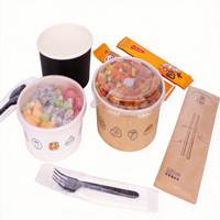 Mangkuk Kertas Kraft Biodegradable Kemasan Makanan Sekali Pakai untuk Salad, Sup, Nasi, Mie, dan Makanan Siap Saji