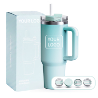 Gobelet de voyage isotherme en acier inoxydable à double paroi de 40 oz avec paille et poignée, coffret cadeau personnalisable à thème pour cadeaux d'affaires