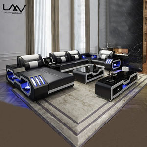 أريكة متعددة الوظائف بتصميم فاخر وحديث ، أثاث أسود لغرفة المعيشة على شكل حرف U - Product Image 2