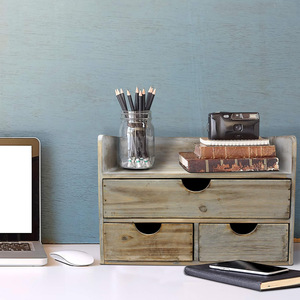 Desktop Storage Box Solid Wood Rectangle <b>Open</b> Top With Compartments Standing Type Organizer For Office Desk Use - Product Image 1