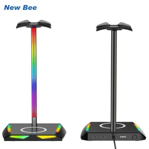 New Design RGB Headphone Stand with USB-A 2.0 and 2 Type C Ports Wireless Charging Headset Stand for Gamers