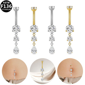 F136 <b>Titanium</b> Navel <b>Ring</b> Zircon Teardrop Dangle Women's Fashion Jewelry Party Style - Product Image 4