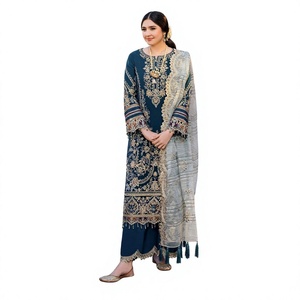 เสื้อปักลาย BATIK-3PC พร้อมผ้าคลุมไหล่ปักลายผ้าตาข่าย KHADDI และกางเกงปักลาย - Product Image 1