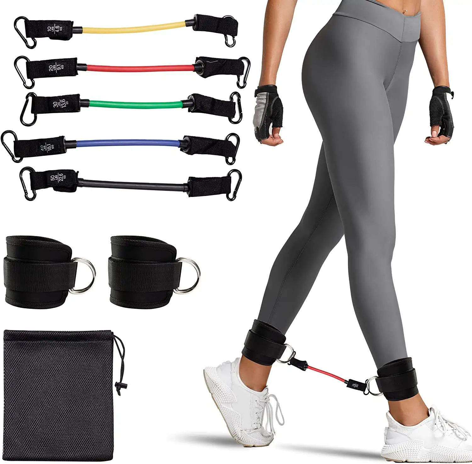 LOW MOQ Ankle Strap Resistance Tube Bands With Cuffs Set For General Fitness with Leg And Athlete Speed Training