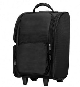 Free Sample Portable <b>Travel</b> Trolley Cosmetic Case <b>Organiser</b> Makeup Artist Train Case with Brush Holder Clear-Cover Pouches - Product Image 3