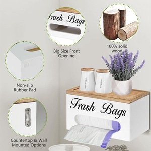 Distributeur mural de sacs poubelle en bois avec porte-rouleau et couvercle Support de sac en plastique pour usage domestique pour sacs d'<span class=keywords><strong>épicerie</strong></span> - Product Image 3