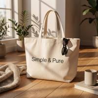 Tas Tote Kanvas Sederhana dengan Kantong Organizer Interior, Kapas Tebal 12oz, Ramah Lingkungan, Dapat Digunakan Kembali