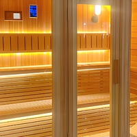 Sauna extérieur moderne intelligent en bois de hemlock pour 6 à 8 personnes avec panneau de commande et vapeur en thermowood