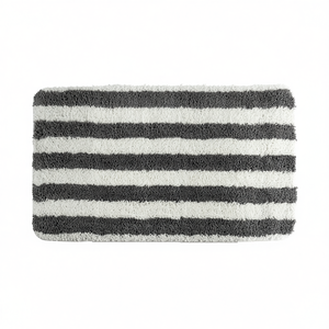Alfombra de Baño 50X80 Cm Blanca Gris a Rayas de Microfibra Antideslizante para Baño - Product Image 3