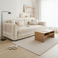 Housse de canapé texturée crème avec franges volantées pour protection décorative de luxe des meubles de salon, housse de canapé sectionnel