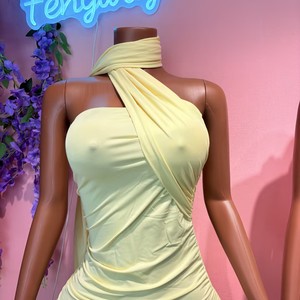 Nouvelle Arrivée 2026 Robe Mini Femme à Col Halter et Une Épaule, Unie, Froncée, Moulante, Style Bandage, Robes Sexy pour Femmes - Product Image 5