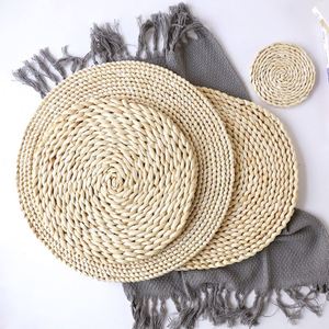 Natural Rattan & Corn Husk Woven Round Placemats for Dining Table Decor Wedding Party Table Setting - Product Image 4