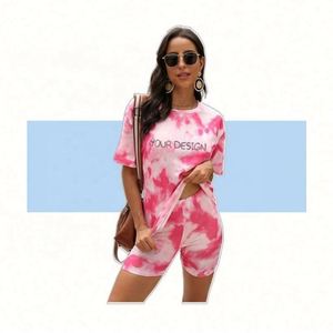 Conjunto de Dos Piezas de Camiseta Holgada Informal y Pantalones Cortos Ajustados con Degradado, Estilo Cómodo para el Día a Día, Traje para Mujer, Traje con Logotipo Personalizado - Product Image 2