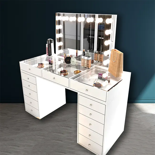 Mobilier moderne intelligent Coiffeuse multifonctionnelle pour princesse Coiffeuse d'entrée avec chaise miroir Table intelligente