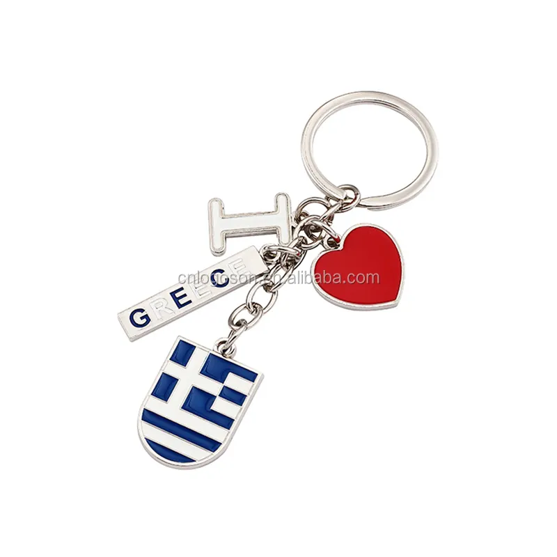 Portachiavi in metallo di vendita caldo del miglior fornitore Souvenir regalo greco 2023 bandiera della grecia portachiavi Logo personalizzato