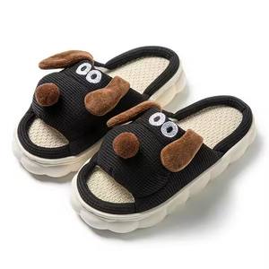 Vente en gros de pantoufles en lin de décoration mignonnes <span class=keywords><strong>pour</strong></span> chiens <span class=keywords><strong>pour</strong></span> femmes <span class=keywords><strong>pour</strong></span> l'été Ménage Sandales antidérapantes à fond épais - Product Image 4