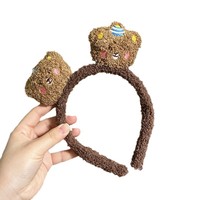 Bandeau en peluche automne/hiver pour le lavage du visage, motif petit ours mignon, style coréen, dessin animé, fait main, antidérapant